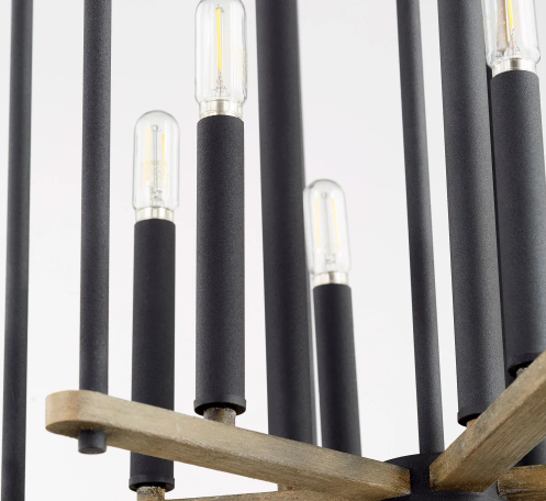 Silva 9 Light Black with Weathered Oak Finish Pendant