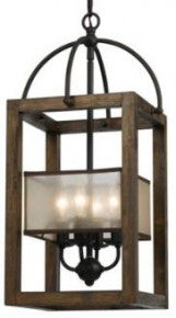 4 LIGHT WOOD/METAL MISSION CHANDELIER
