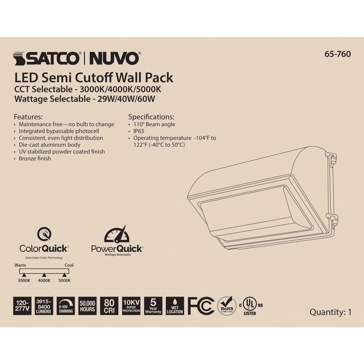 LED CUTOFF WALL PACK CCT&WATT