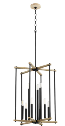 Silva 9 Light Black with Weathered Oak Finish Pendant